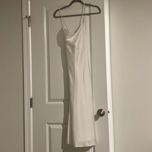 White Cowl Neck Silk Dress